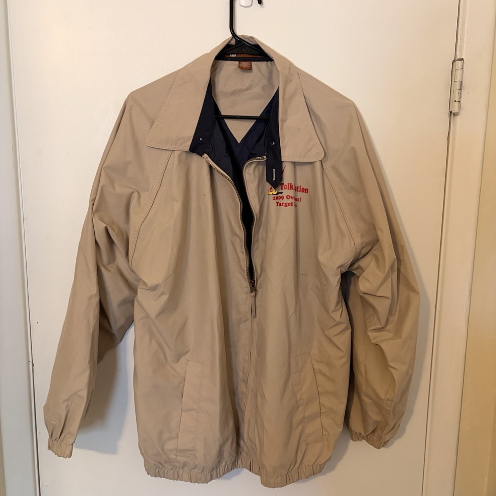 Vintage Harriton Windbreaker Jacket Mens Large Tan Full Zip Tolk Station 2009